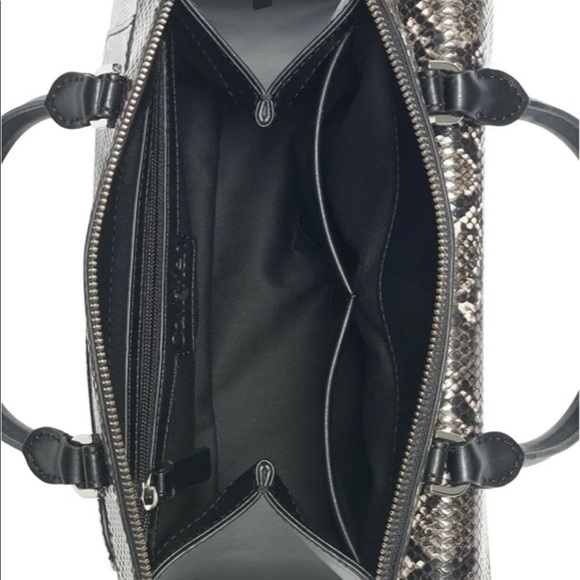 Calvin Klein Lock Black Gray Python Snake Print Leather Satchel Purse Handbag - Picture 2 of 3